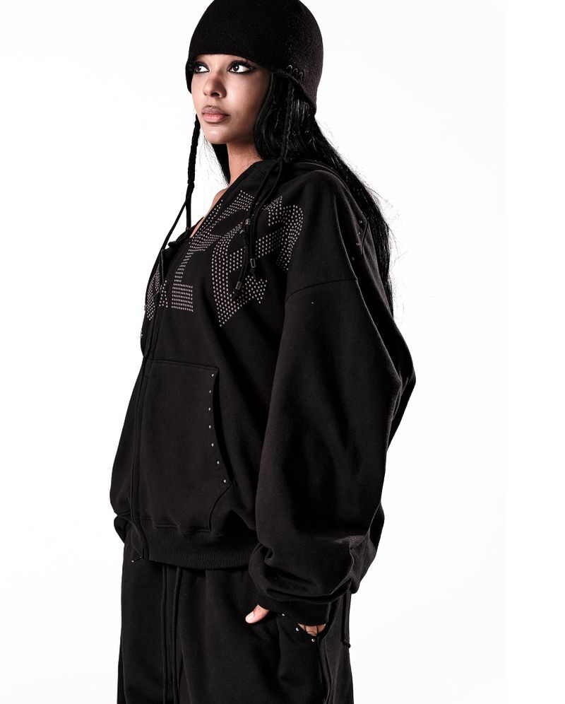 NO STRESS HOTFIX SET HOOD ZIP-UP BLACK