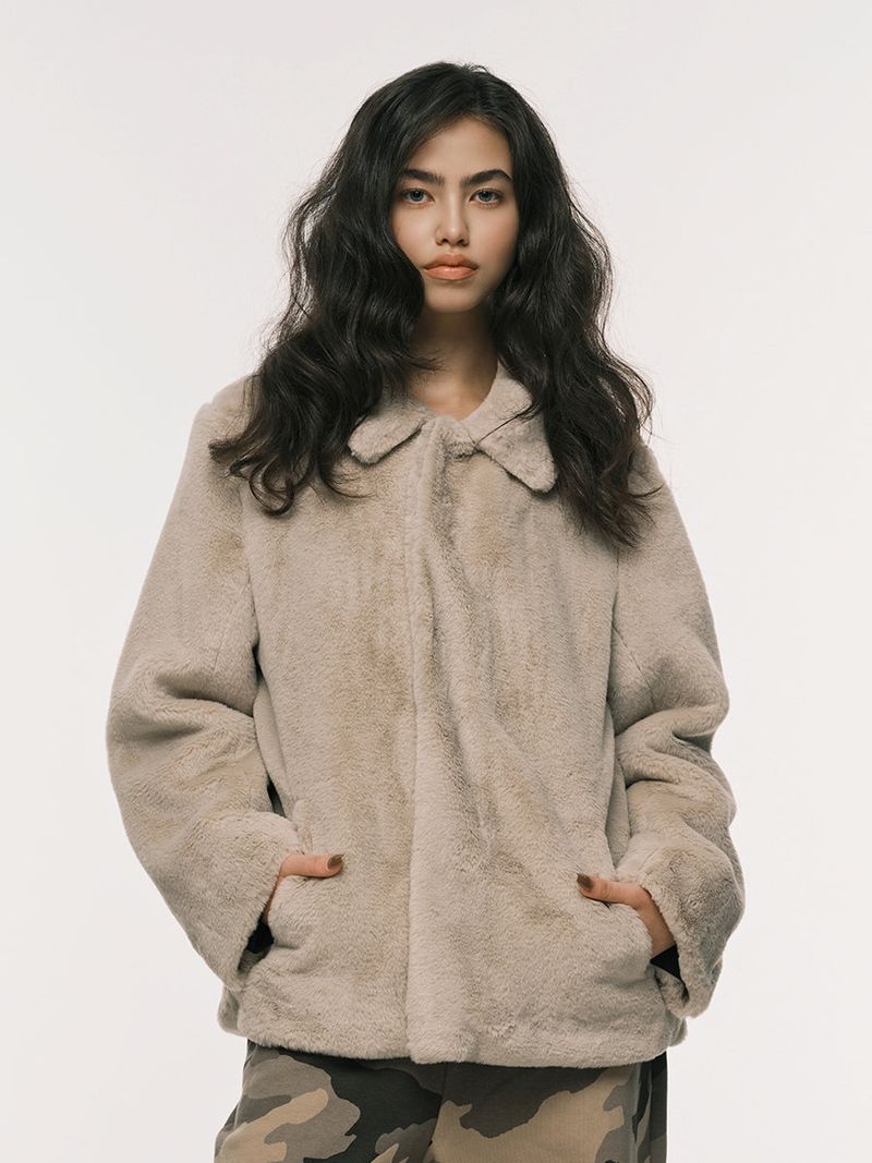 COLLAR FUR JACKET BEIGE