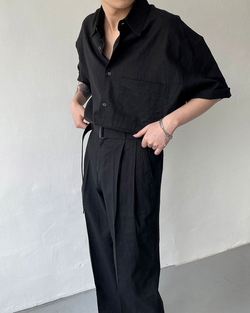 ECT linen belt wide slacks (4 colors)