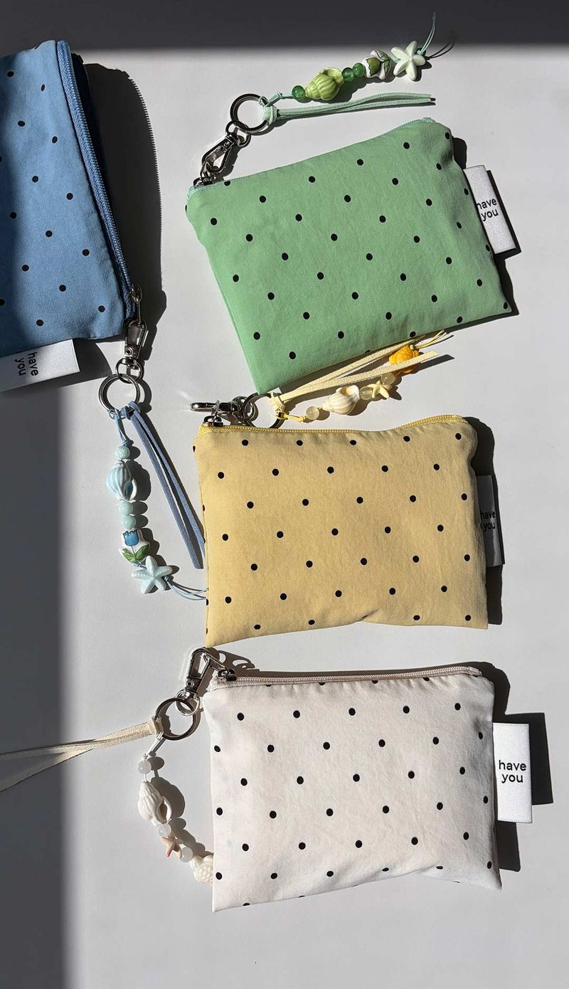 Baby dot flat pouch - green , S size