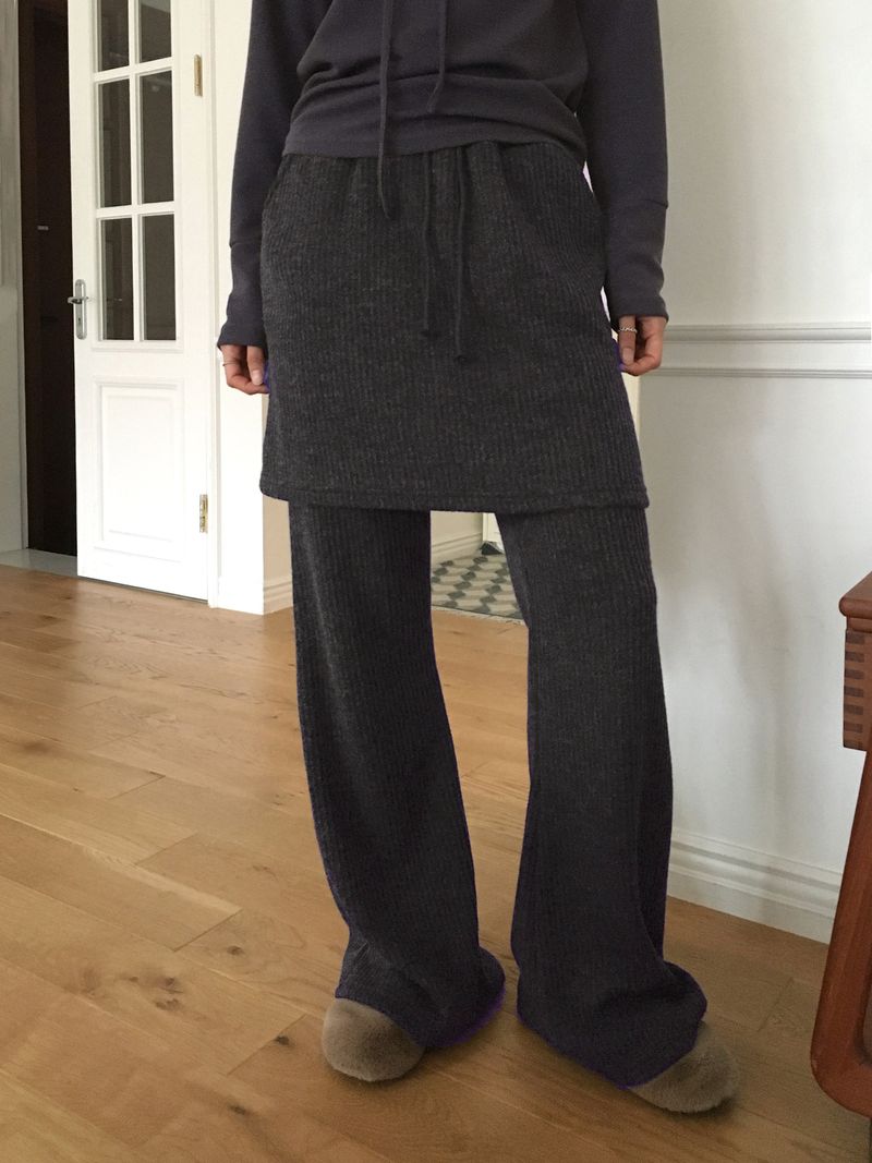 Fisha brushed ribbed skirt pants wide bootcut pants