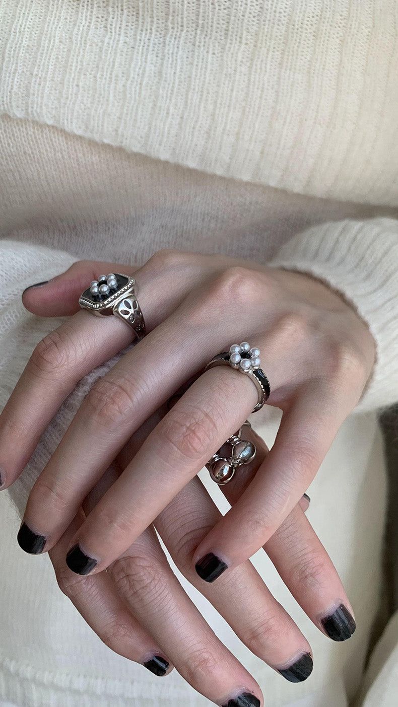 Black flower 2ring SET