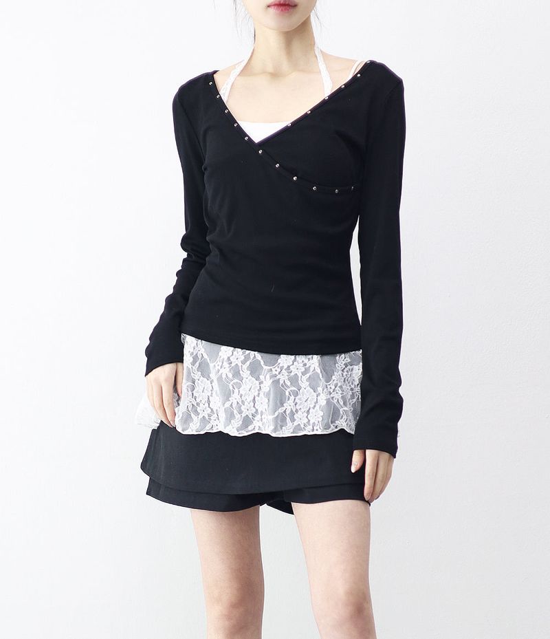 Lean Halter Lace Layered Frill Sleeveless