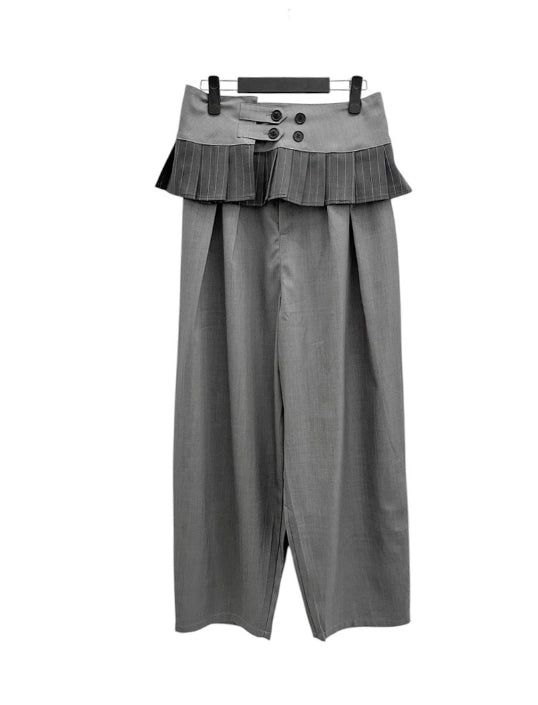 Curved Balloon Pleated Wrap Slacks