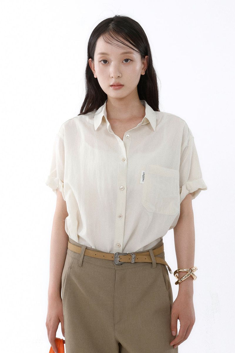 Loventina（ラヴェンティナ）の「SUMMER ROLL-UP SHIRT_SAND BEIGE（Tops）」