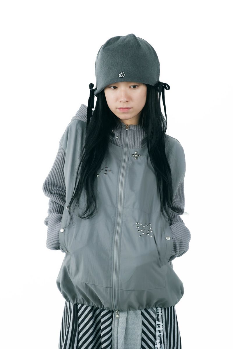 studs nylon knitzip hoodie(gray)