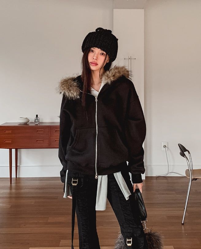 Rico Brushed Fur Two Way Hood Zip-Up