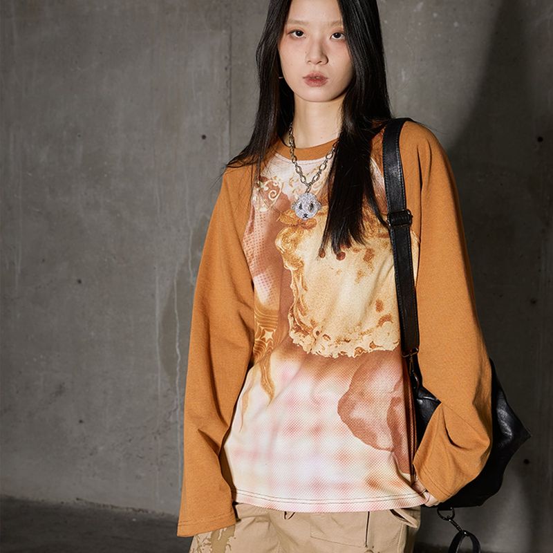 CONFUN（コンファン）の「original cake puppy print raglan style T-shirt bottoming shirt top（Tops）」