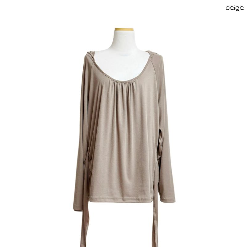 (3color) Shirring Deep Round Soft Wrap Hoodie