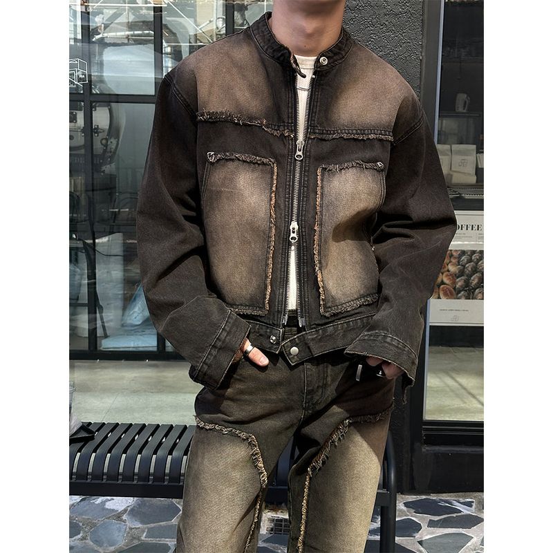  [SET UP가능] Tin black cutting denim jacket