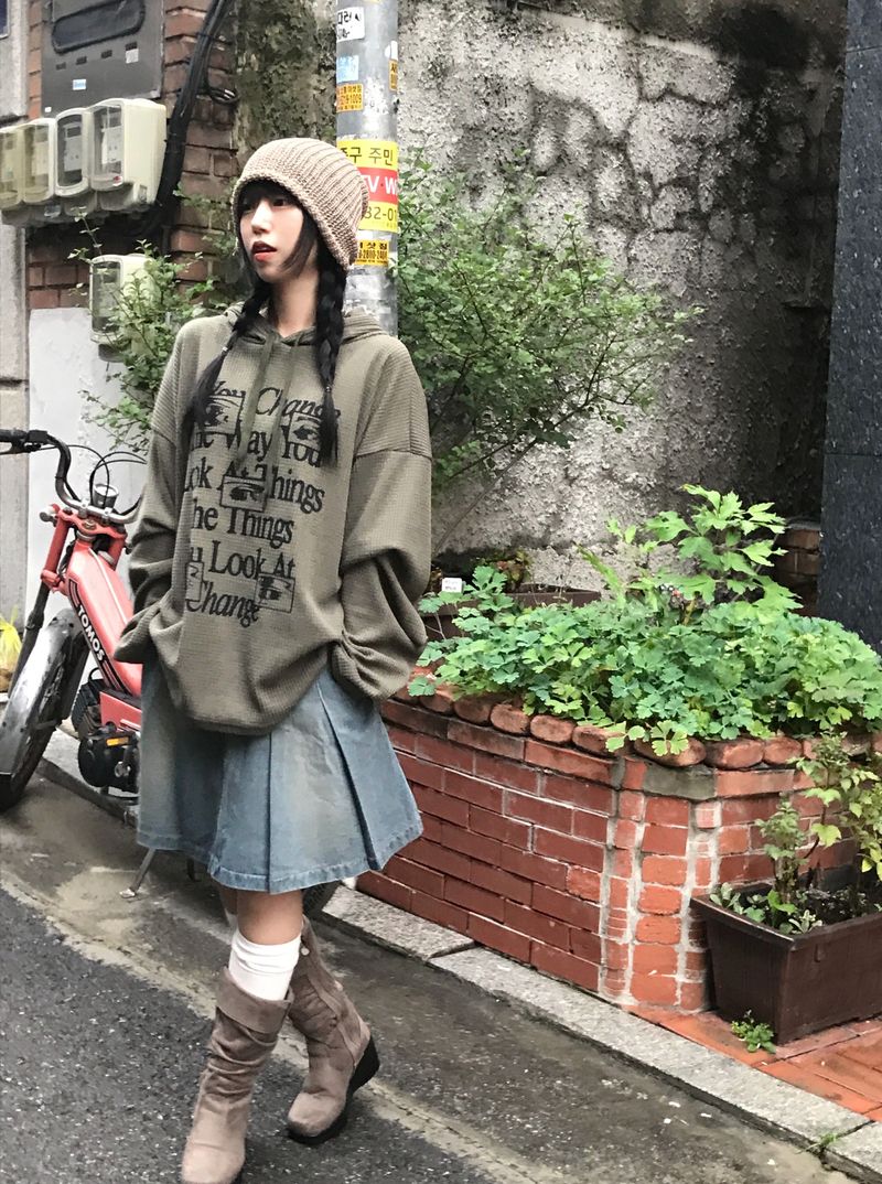 heenytsuki(ヒニツキ)の「アイズオーバーサイズフィットワッフルニットフーディ(トップス)」