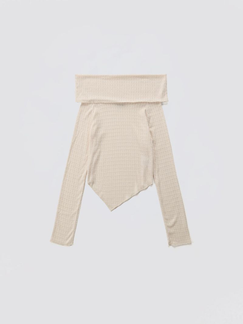 HOPESMORE(ホープスモア)の「Cowl-neck Open Shoulder Tee_Ivory(Tops)」