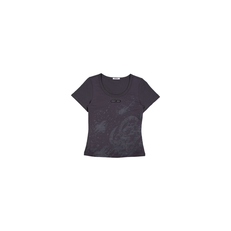 [UPDRAFT]PRINT COTTON CROP T-SHIRT GREY