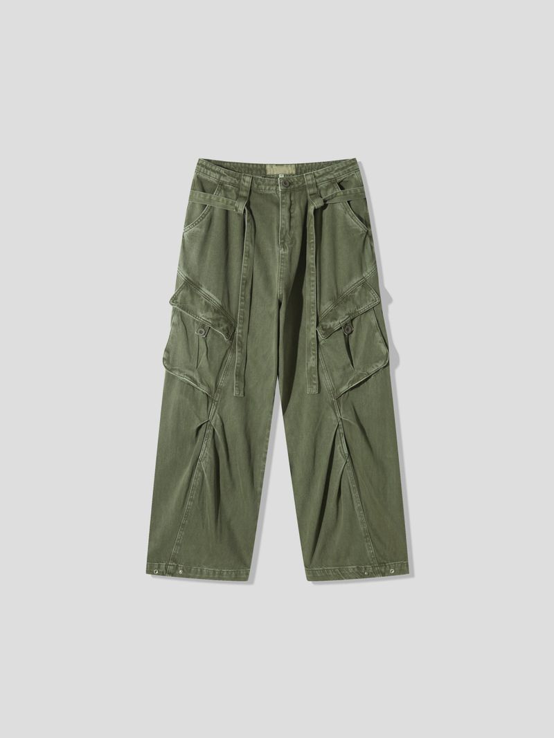 Belted cut line dying cargo pants