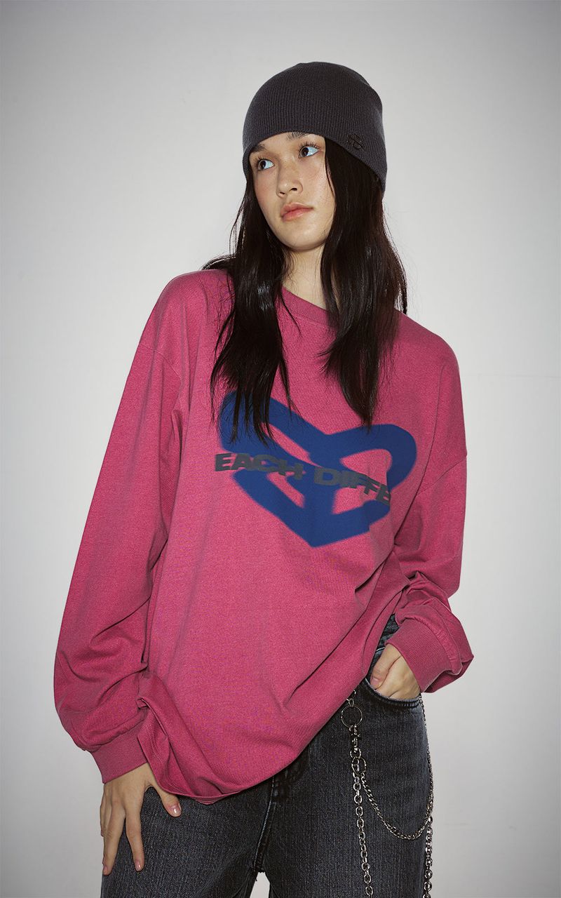 BLUR HEART LONG SLEEVE_VINTAGE RED