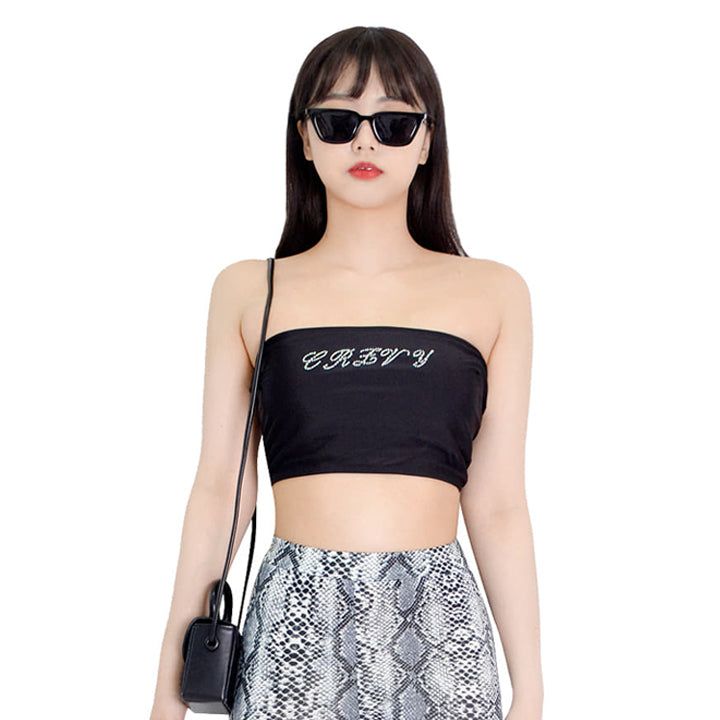 CREVY（クレビー）の「cubic lettering logo tube bra top (black)（Tops）」