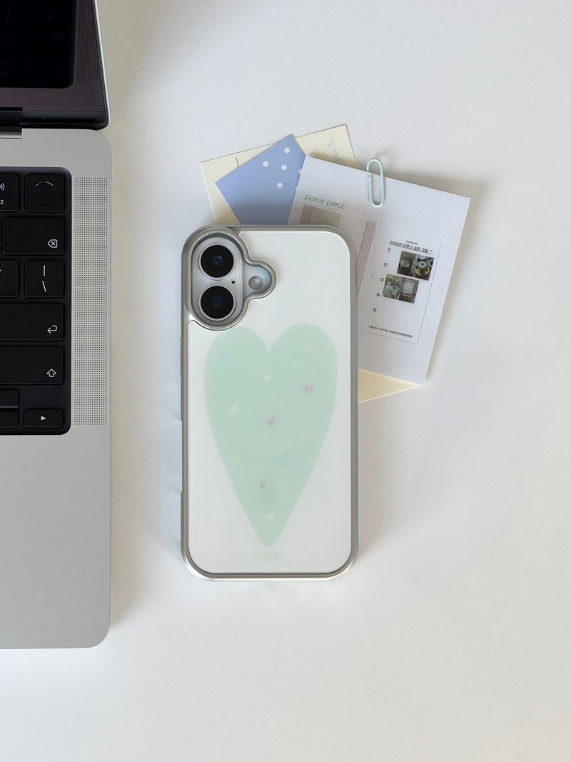 [Magsafe] MINT HEART Silver Glass Bumper Case