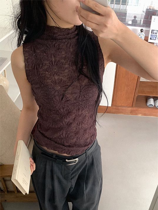 FLOWER LACE HALF-NECK SLEEVELESS (3C)