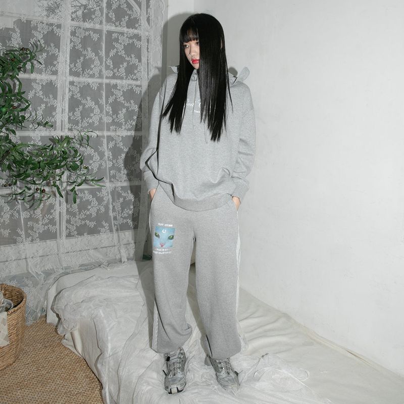  Lace Cat Jogger Pants - GREY