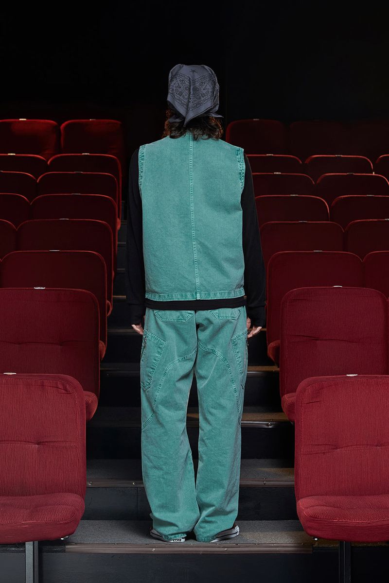 DYED ZIP CARGO VEST / EMERALD