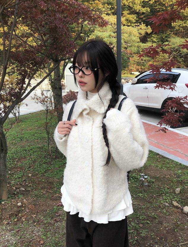 Pure High Neck Collar Button Knit Cardigan
