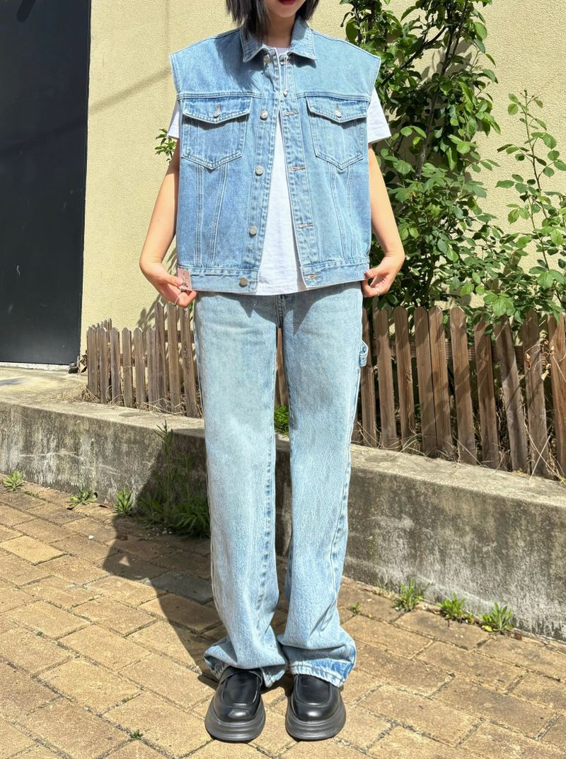 DENIM STRAP WIDE PANTS code 18105