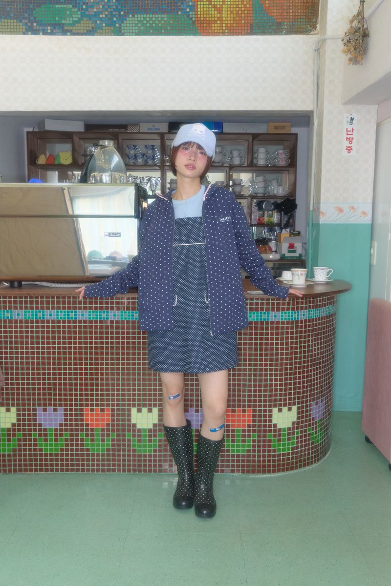 CAKE DOT LACE UP HOODIE (NAVY)