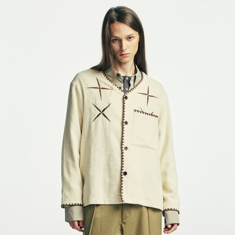 east star button up terry cardigan ivory