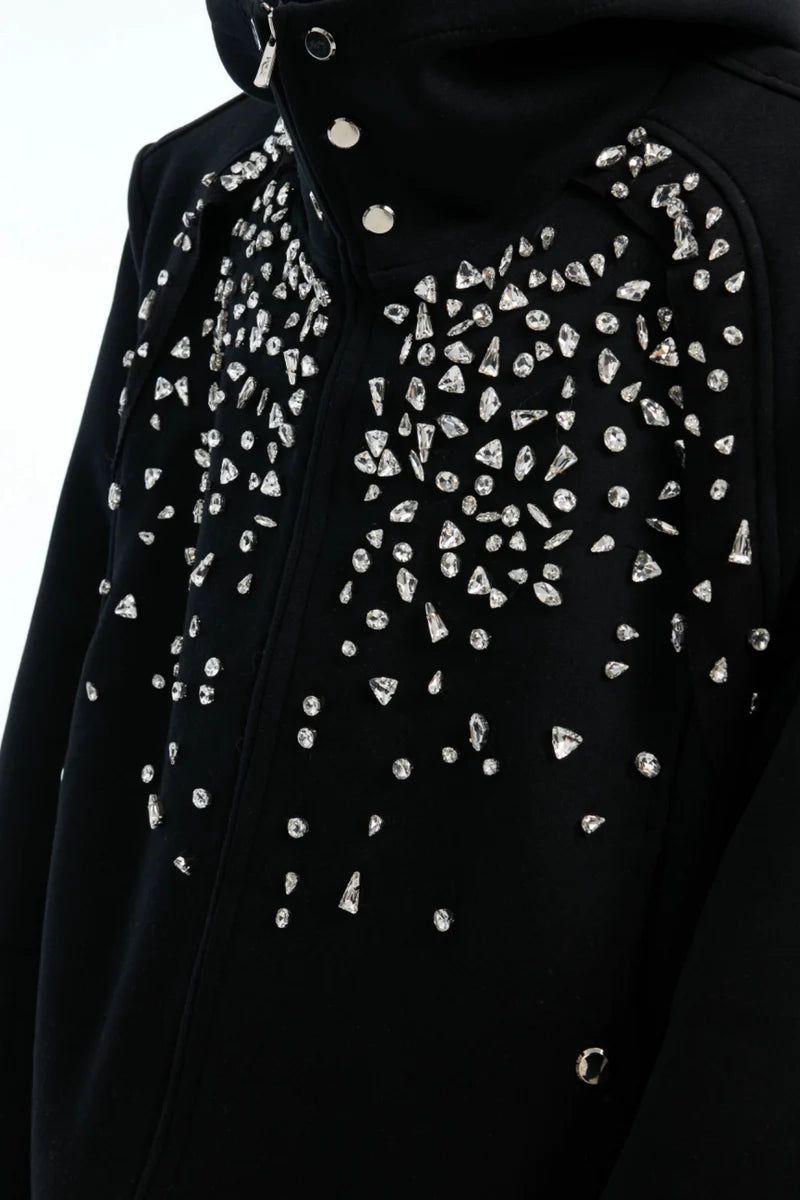 Rhinestone Zip-Up Hoodie