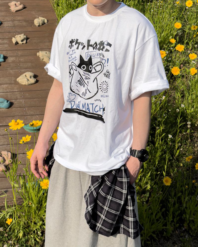 Niporu Cat Graphic Oversized Short Sleeve