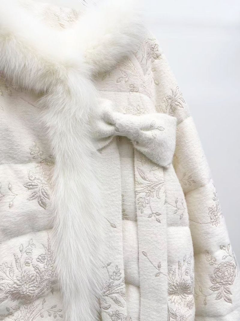Ribbon Fur Trimming Duck Down Jacket
