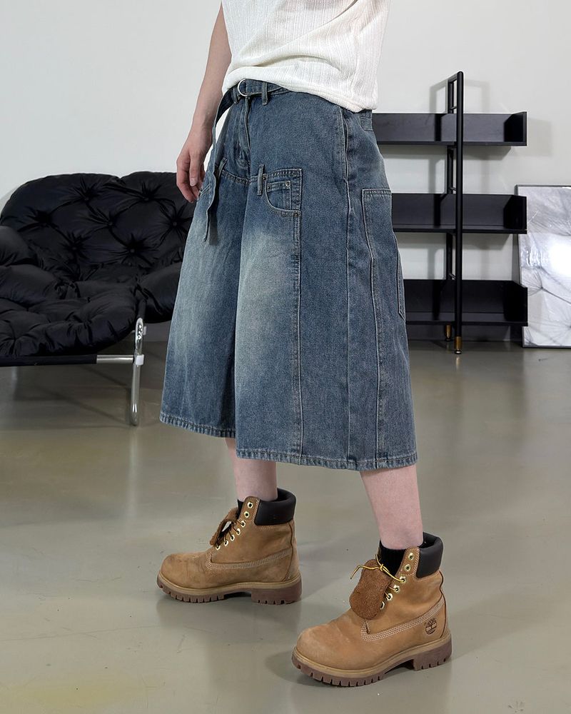 Beltic Asymmetric Pocket Bermuda Denim