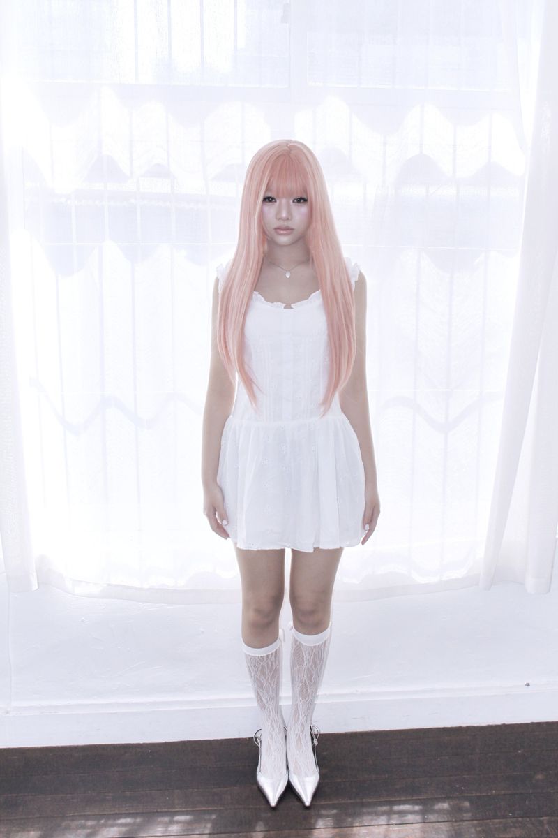 flower frill eyelet mini-dress