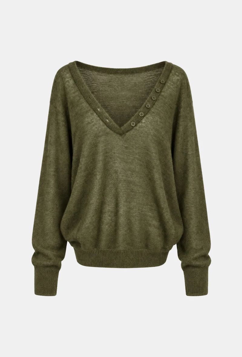 Claire Button V-Neck Loose Knit