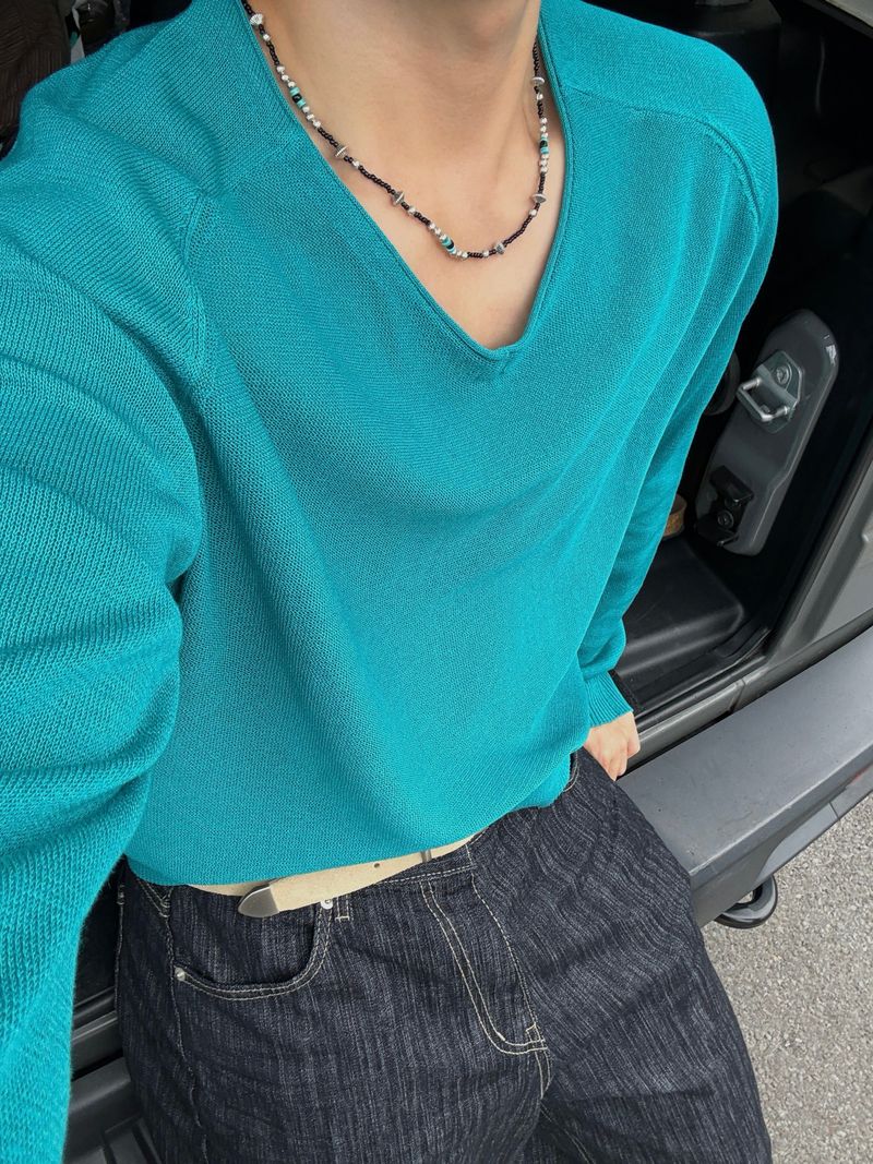 Summer linen v-neck knitwear
