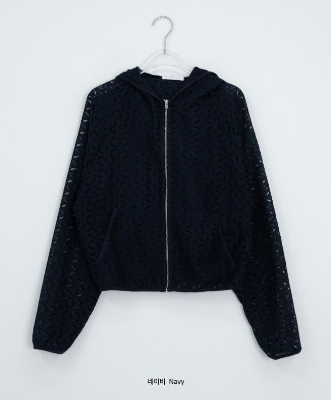 Linef Lace Summer Semi-Crop Hood Zip-Up