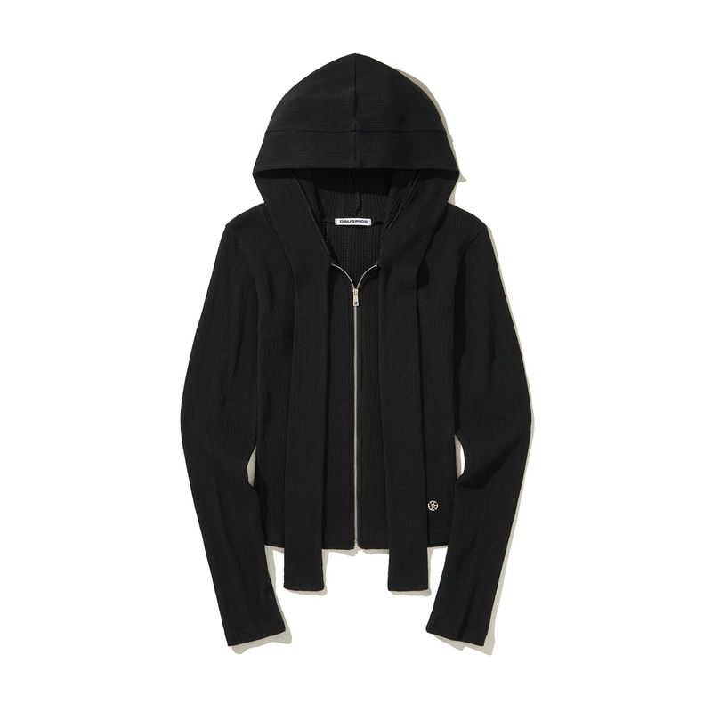 (DUC) Muffler Knit Hoodie Zip-up Black