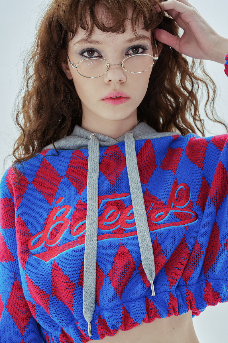 big logo argyle crop hood_pink&blue