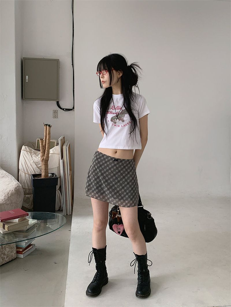 CHECK CHIFFON MINI SKIRT (4C)
