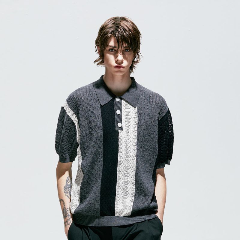 flower garden 3 pattern half knit pique charcoal