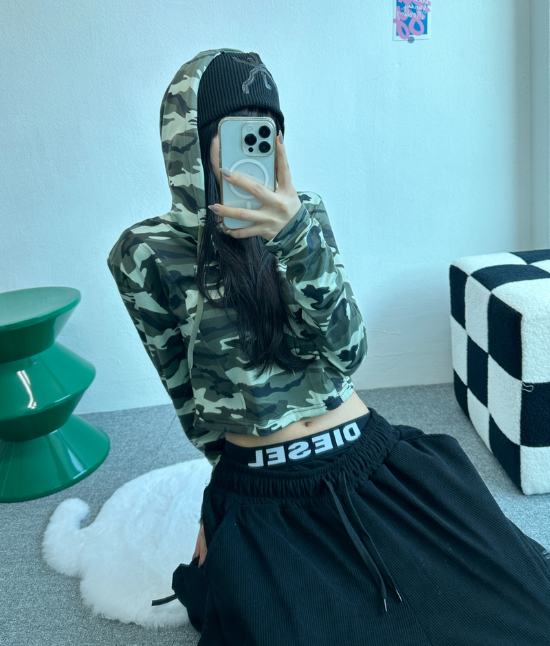 CROP MILITARY HOODIE💚🖤