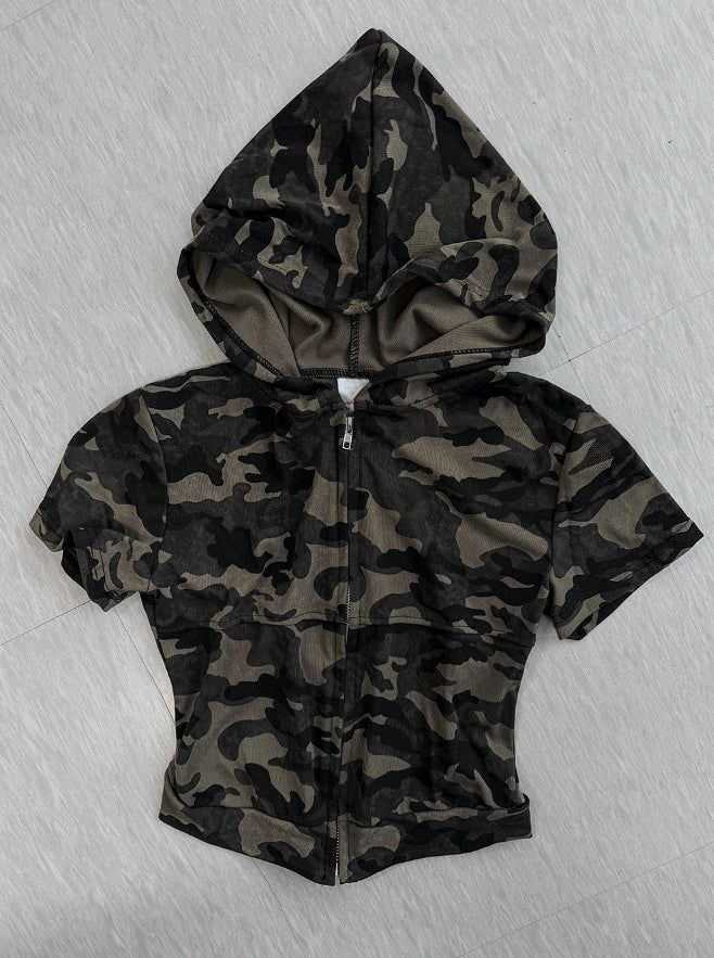 Camo Slender Crop Hoodie