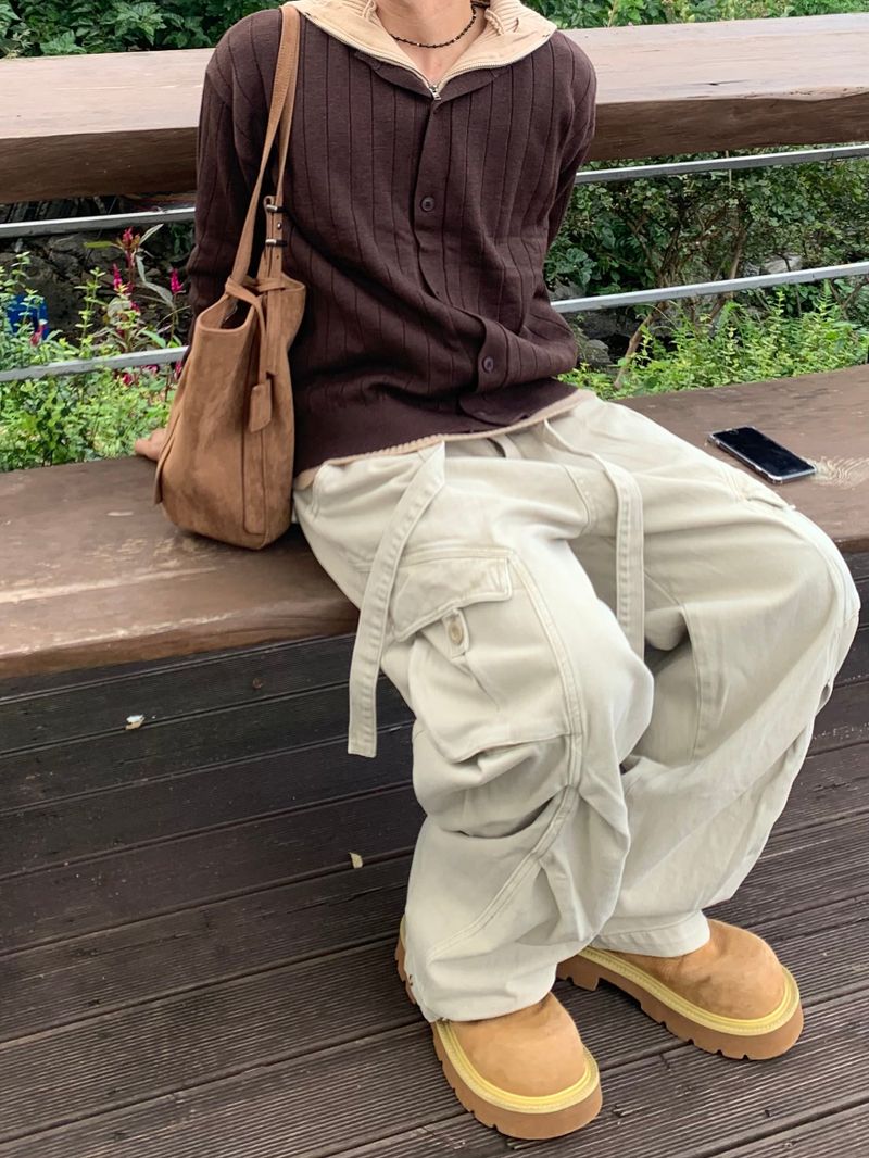 Rib Hood Half Zip-Up Knit