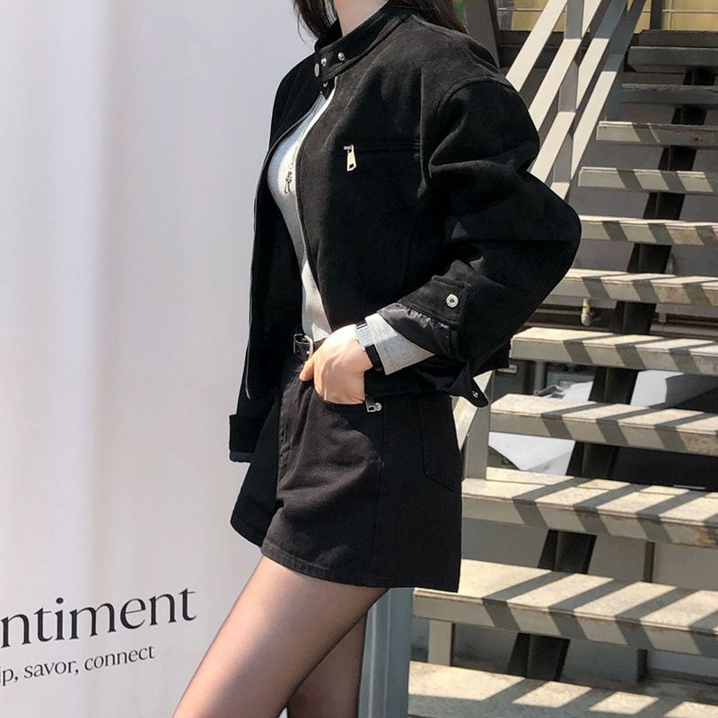 [BELLIDE MADE] BAND COLLAR, SUEDE CROP JACKET