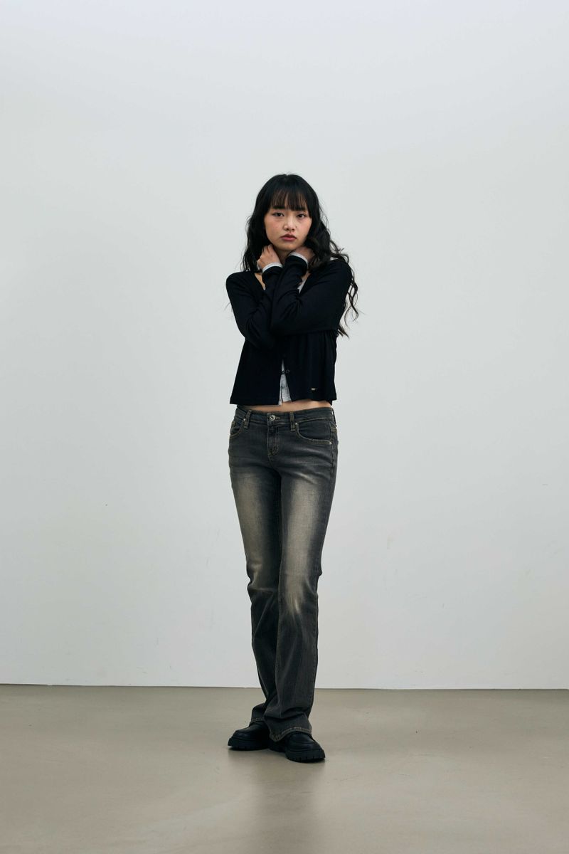 LYLA LAYERED CARDIGAN / BLACK-MELANGE