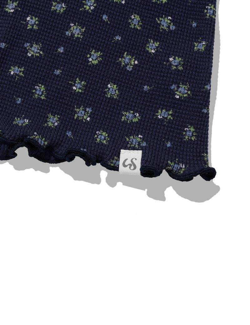 RUFFLE FLOWER BLOUSE(NAVY)