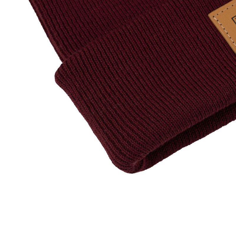 Leather Patch Beanie - Red