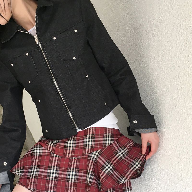 Locher rivet pocket slim cropped denim jacket