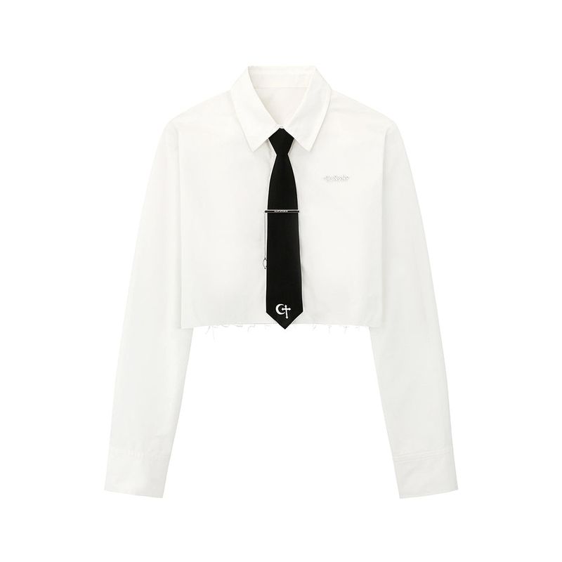 0 1 CT necktie crop shirt - WHITE
