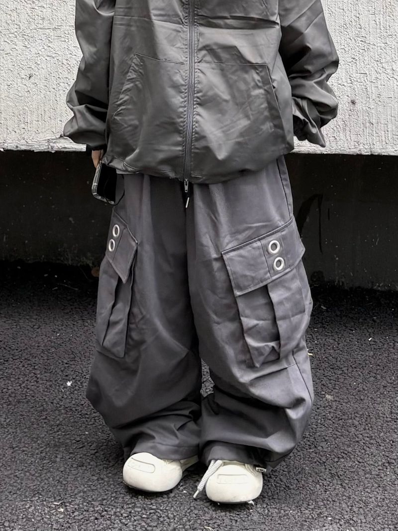 quad eyelet cargo wide pants